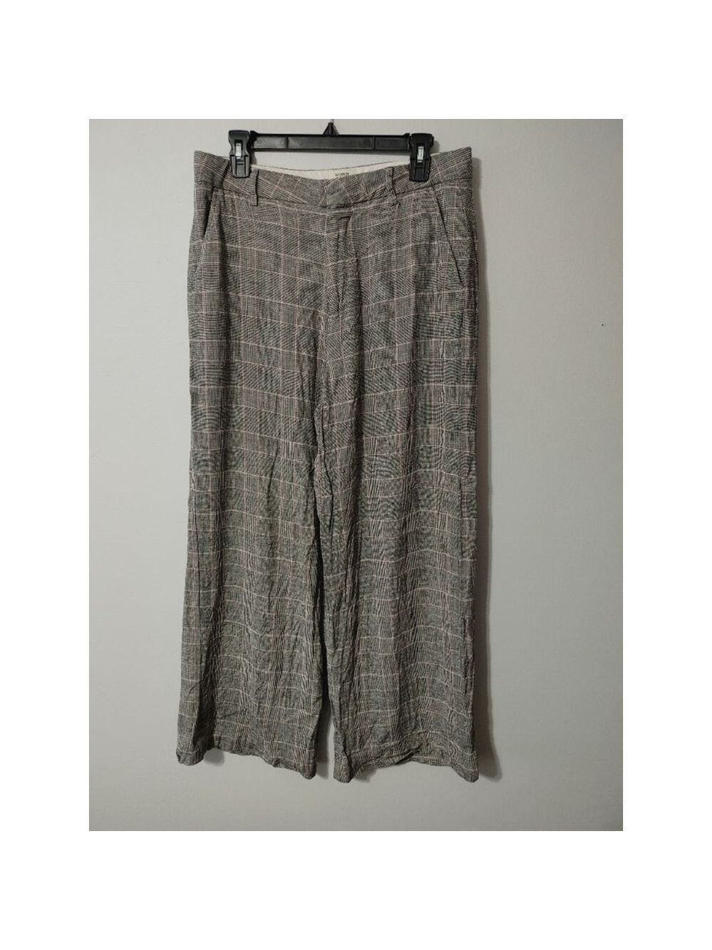 Women's Scotch & Soda Hana Gray Pink Plaid Wide Leg Linen Blend Pants Size 31
